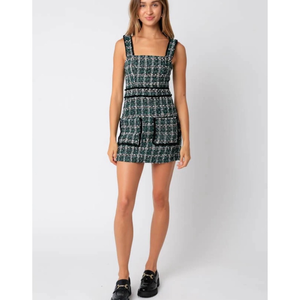 Olivaceous Green and Black Textured Dress